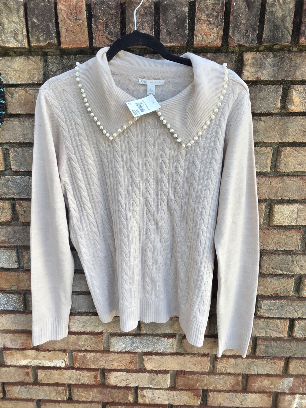 New Women's CATO Tan Beaded Sweater, RV $33 size Large